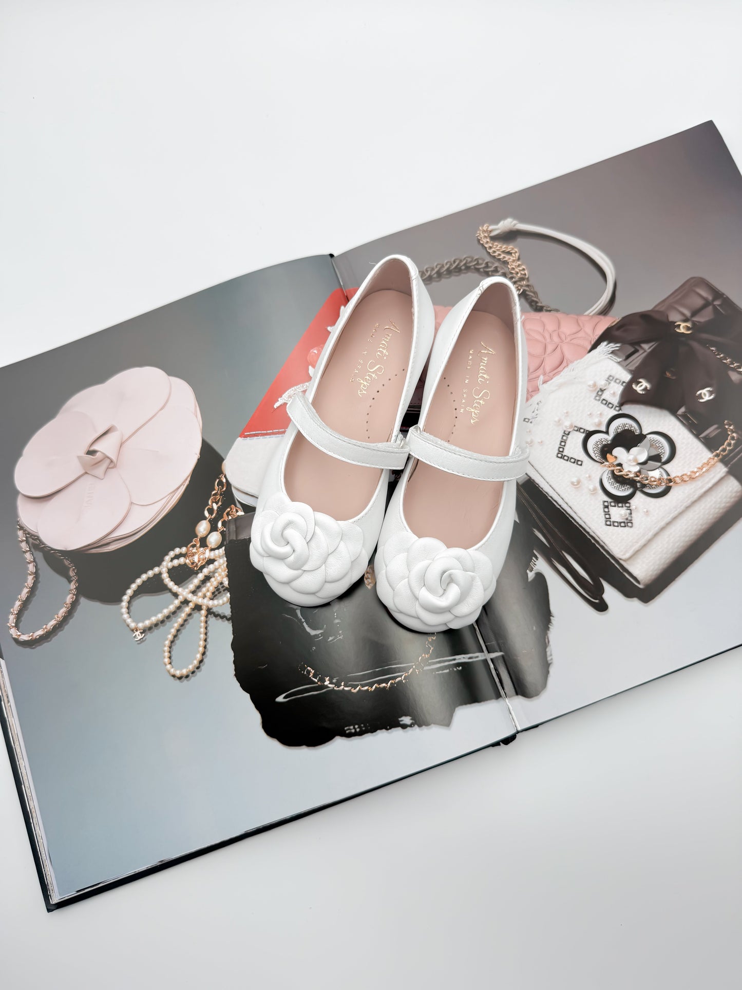 Camille- White Leather Mary Jane Shoes - Amati Steps
