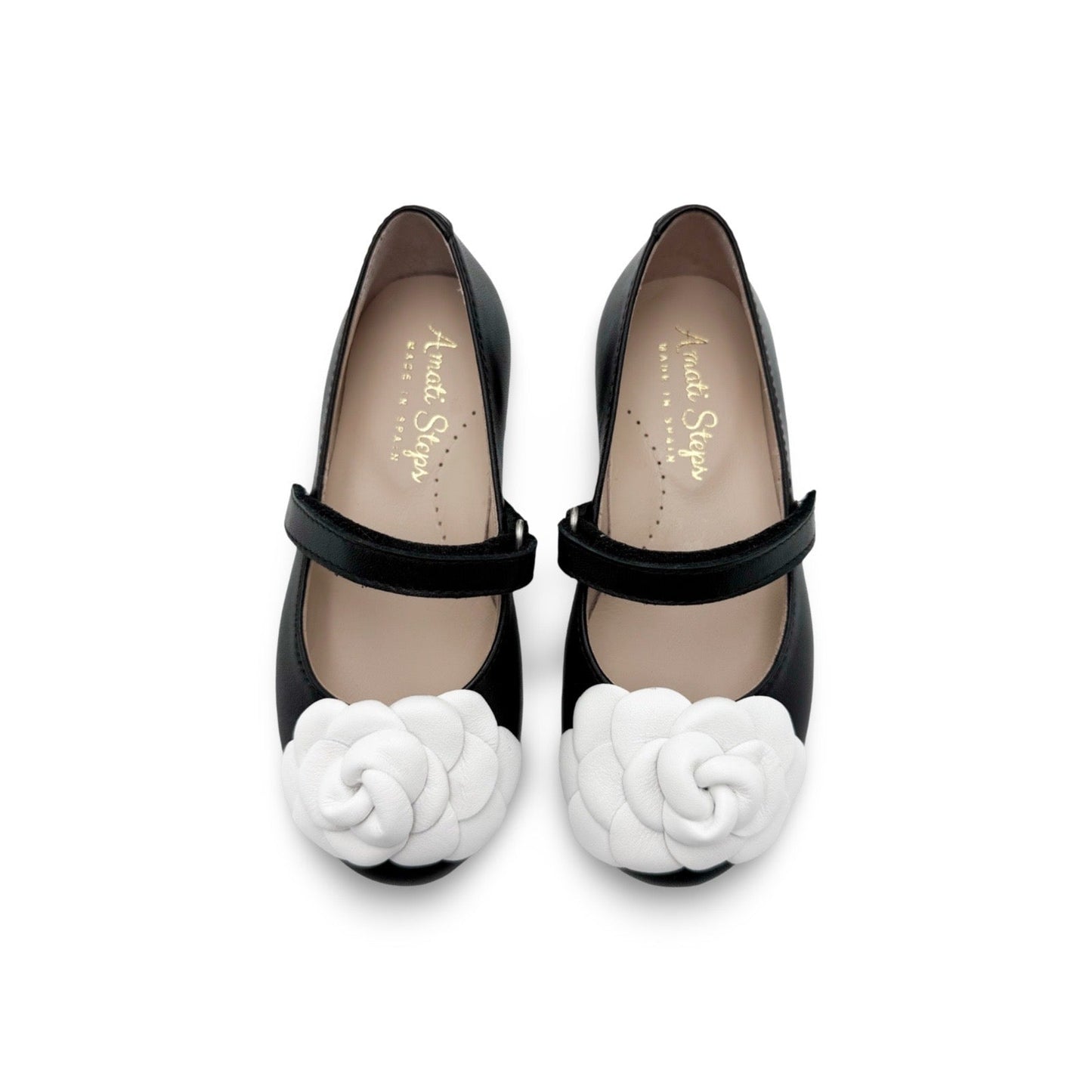 Camille- Black/White Leather Mary Jane Shoes - Amati Steps