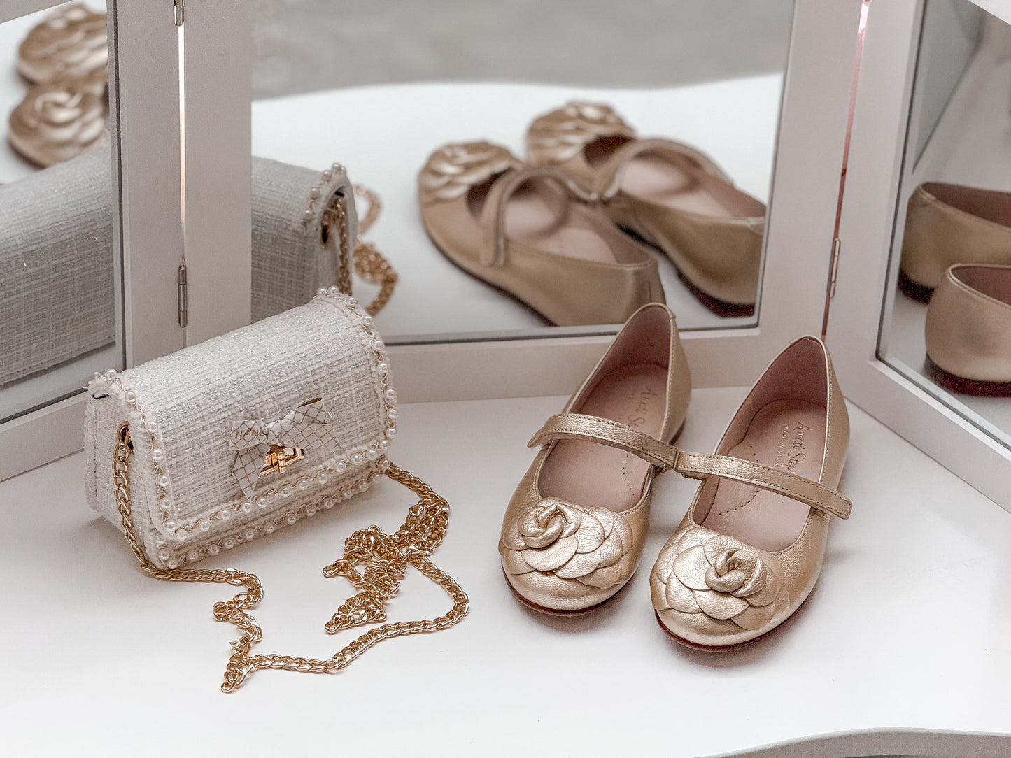 Camille- Gold Leather Mary Jane Shoes - Amati Steps