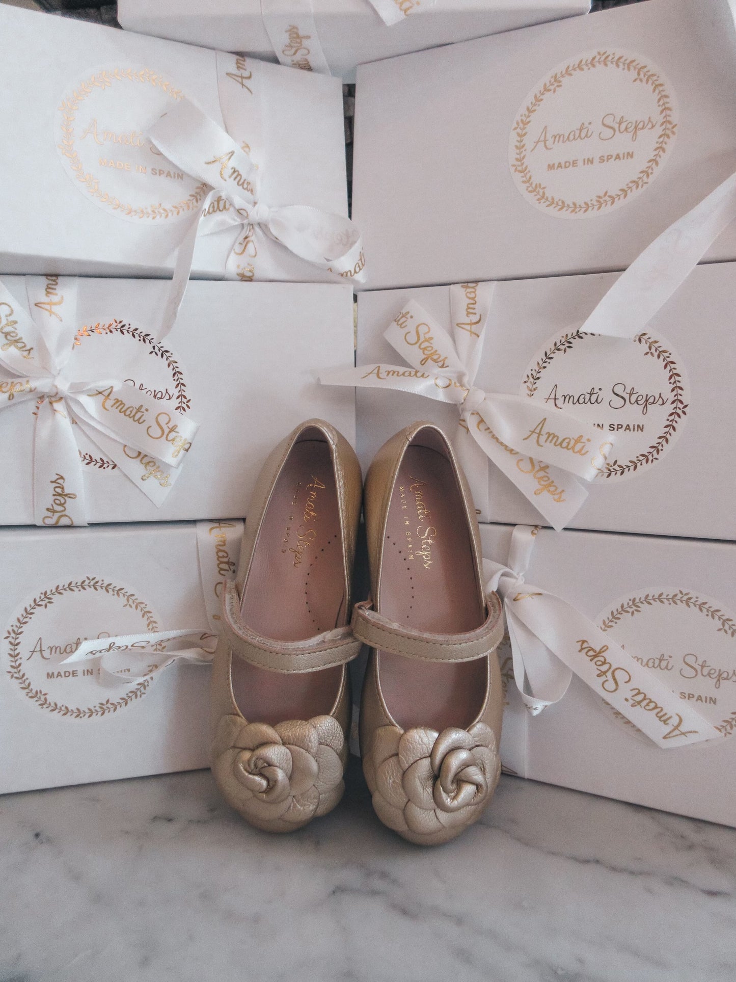 Camille- Gold Leather Mary Jane Shoes - Amati Steps