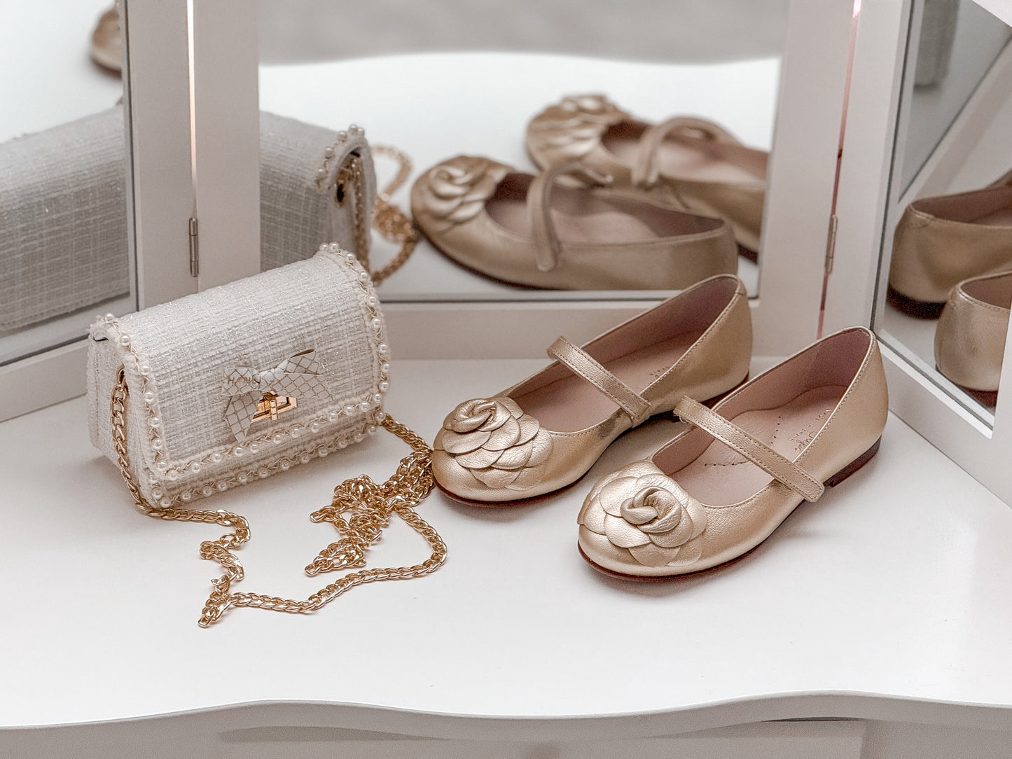 Camille- Gold Leather Mary Jane Shoes - Amati Steps