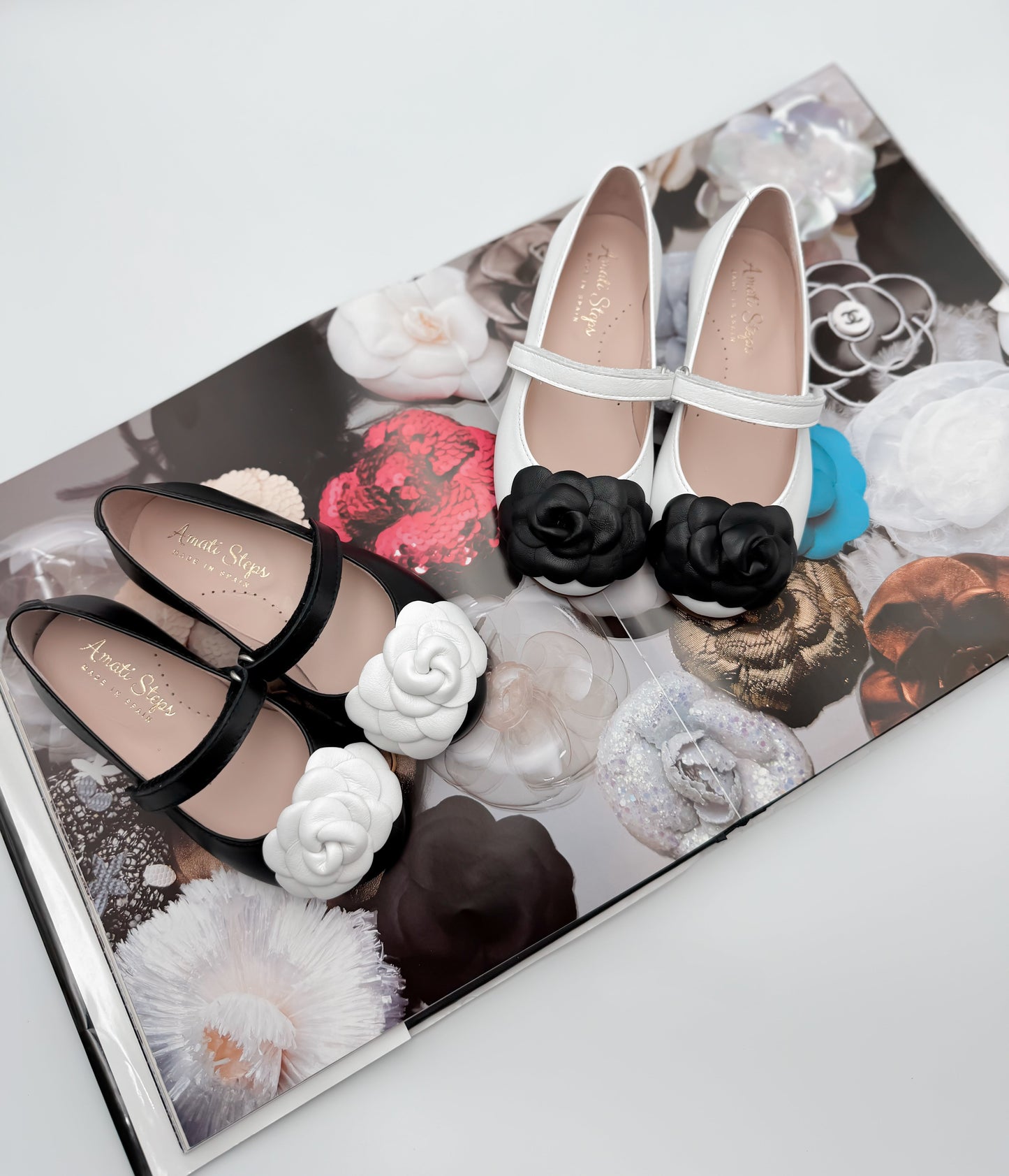 Camille- White/Black Leather Mary Jane Shoes - Amati Steps