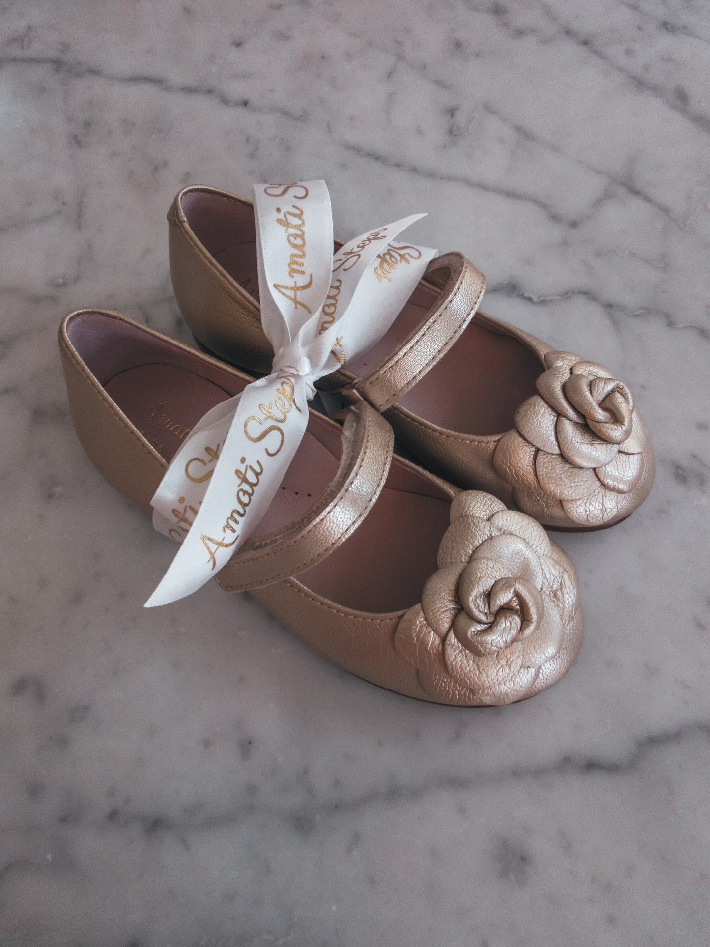 Camille- Gold Leather Mary Jane Shoes - Amati Steps