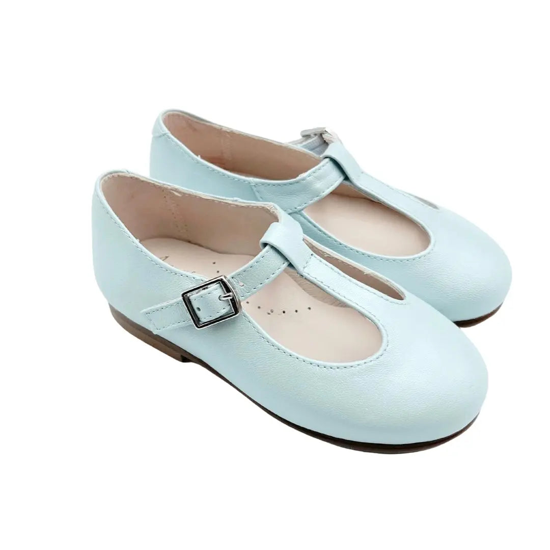 Adele- Light Blue T-Bar Leather Shoes - Amati Steps