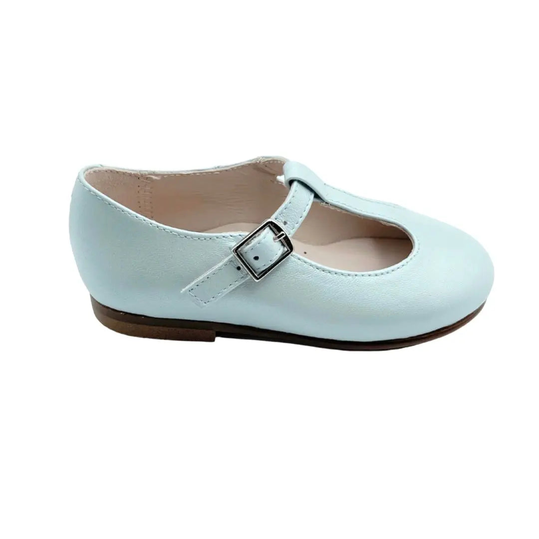 Adele- Light Blue T-Bar Leather Shoes - Amati Steps