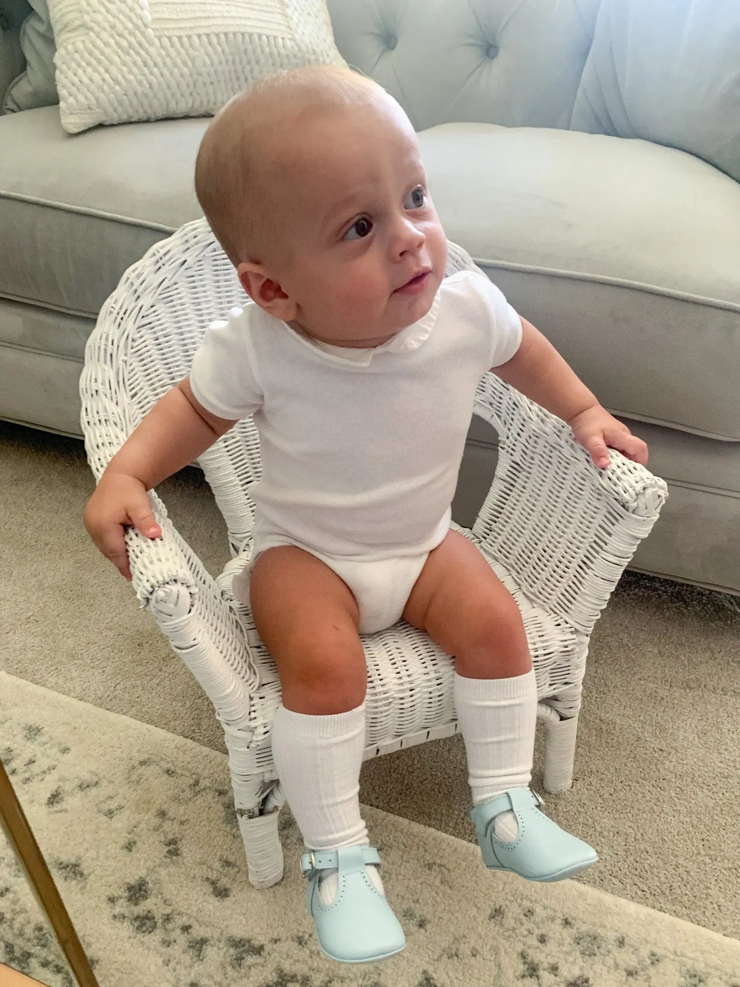 Alex- Light Blue Leather Baby T-Bar Shoes - Amati Steps