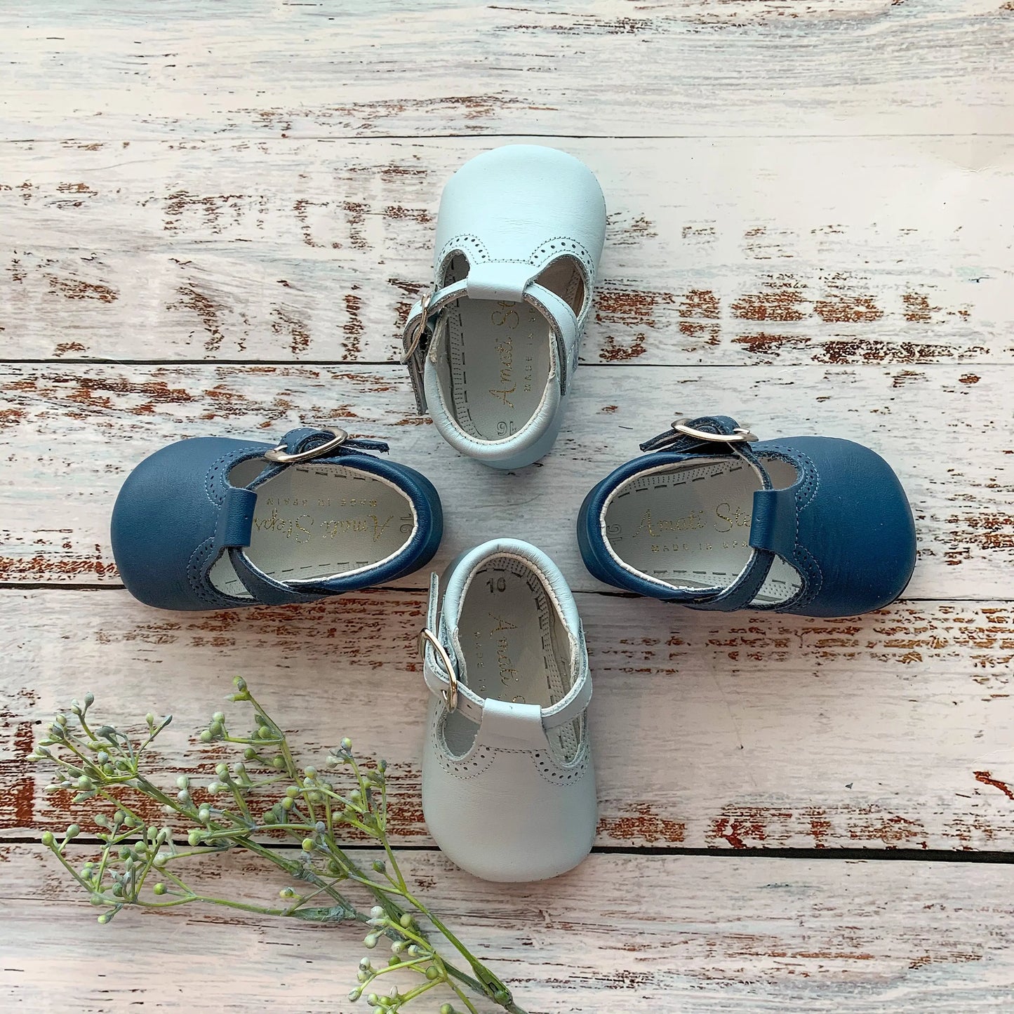 Alex-Navy Leather T-Bar Baby Shoes - Amati Steps