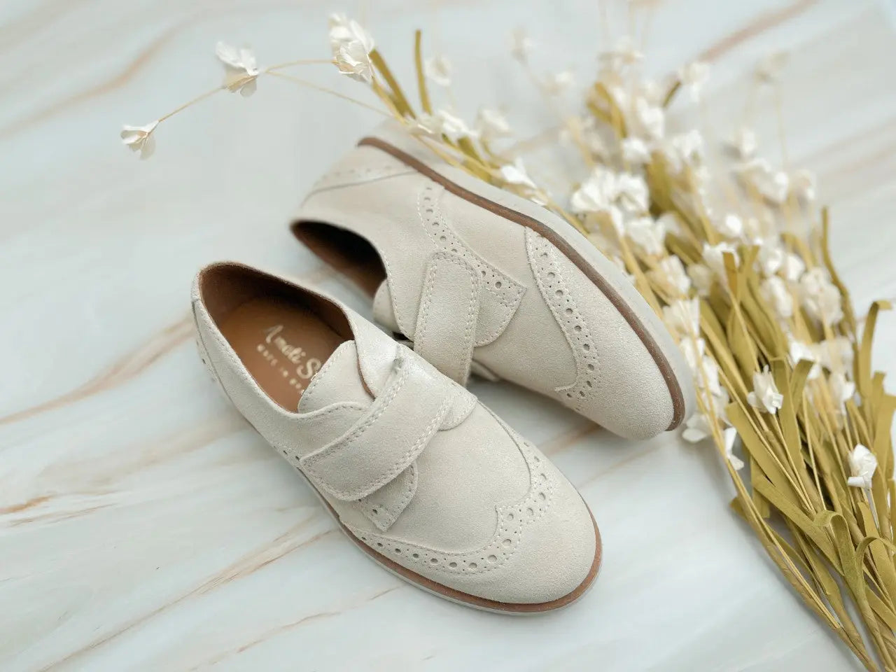 Alexander- Beige Suede Boy Dress Shoes - Amati Steps
