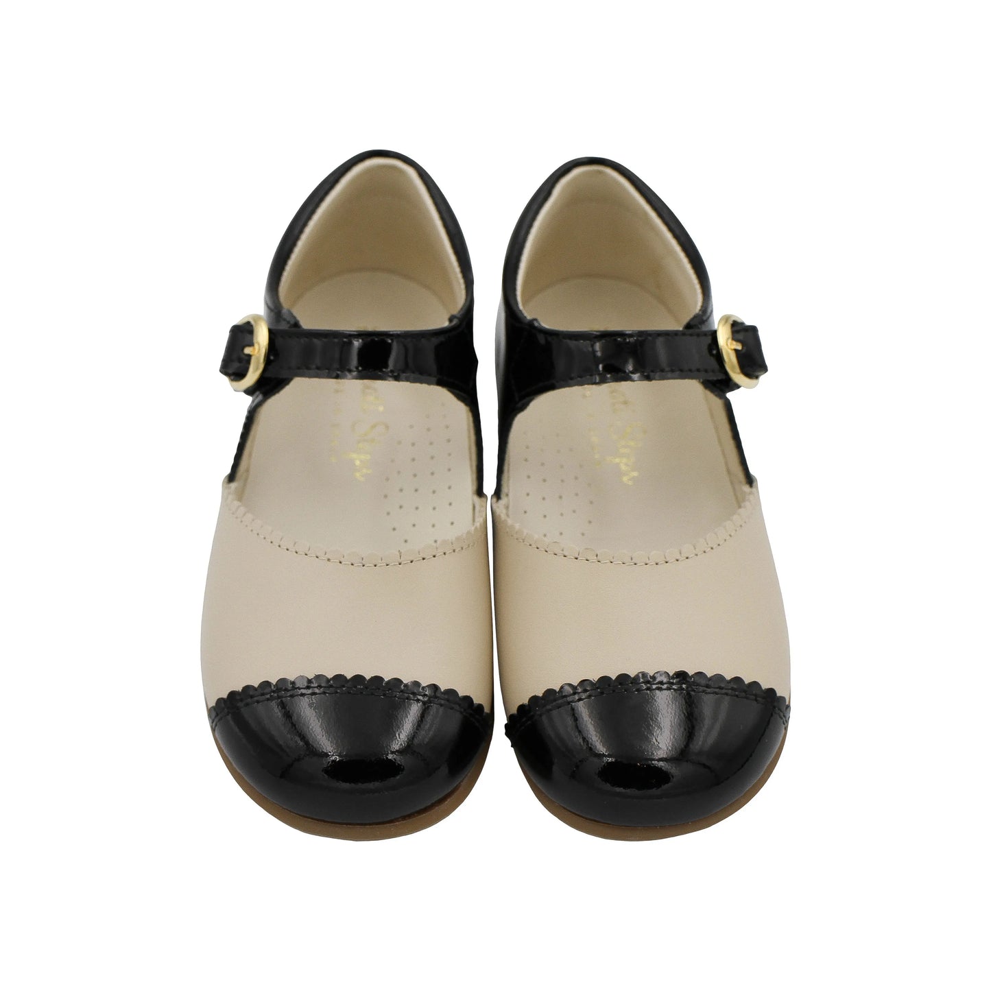 Coco- Light Beige/Black Leather Mary Jane Shoes - Amati Steps