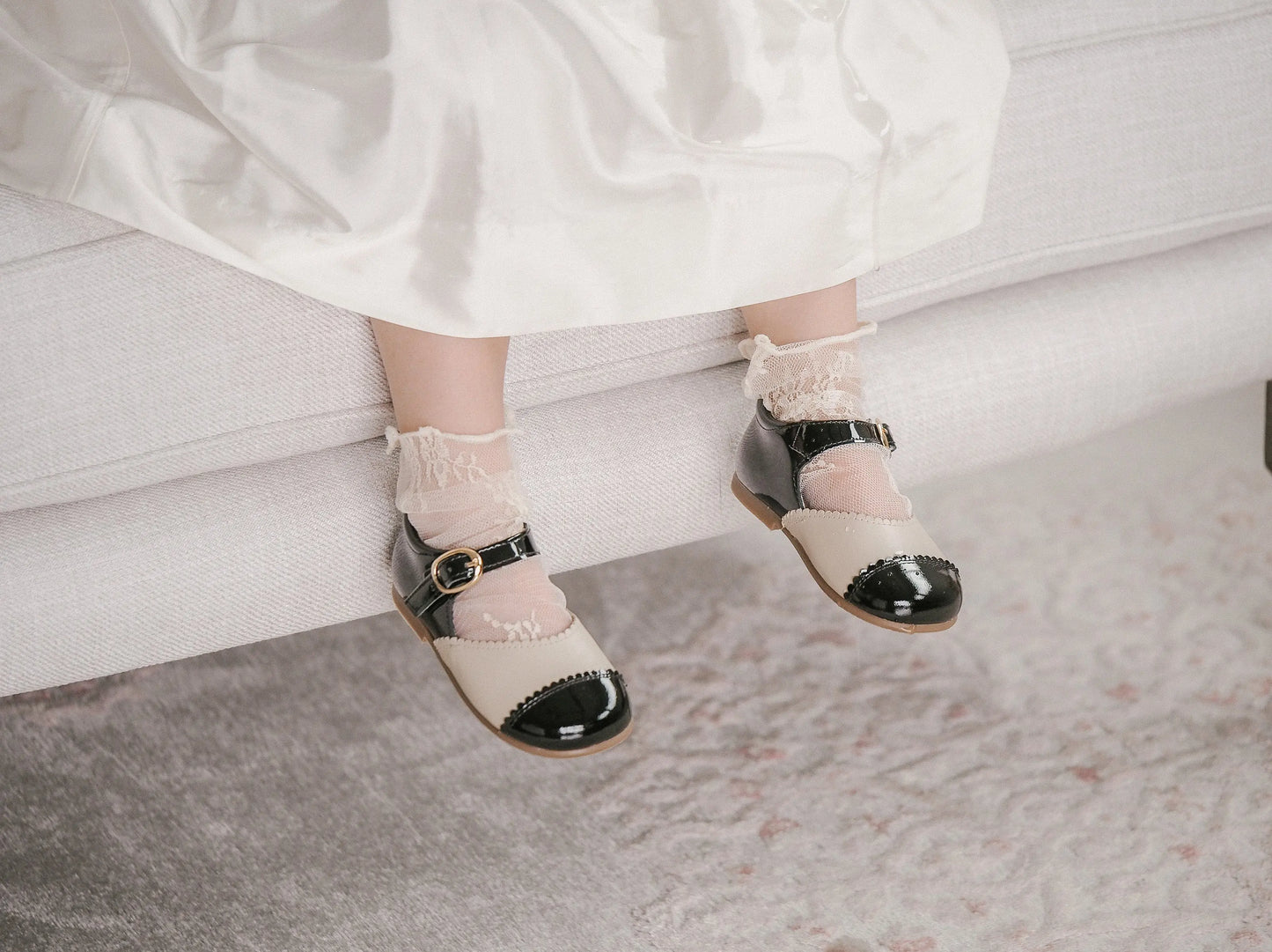 Coco- Light Beige/Black Leather Mary Jane Shoes - Amati Steps