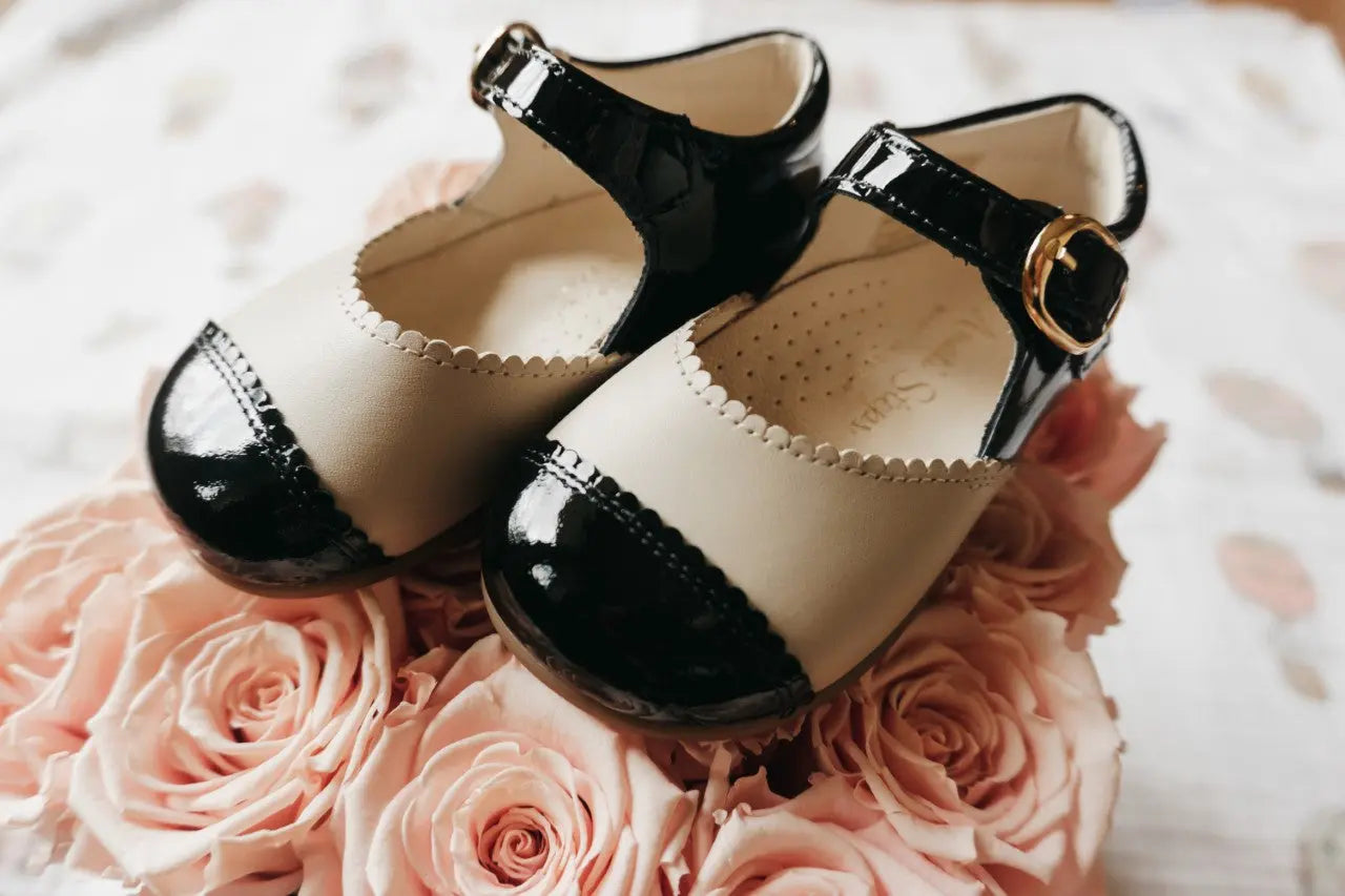 Coco- Light Beige/Black Leather Mary Jane Shoes - Amati Steps