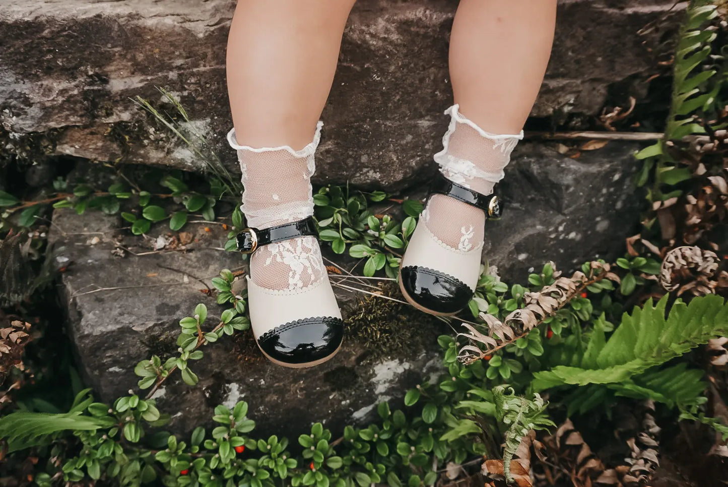 Coco- Light Beige/Black Leather Mary Jane Shoes - Amati Steps