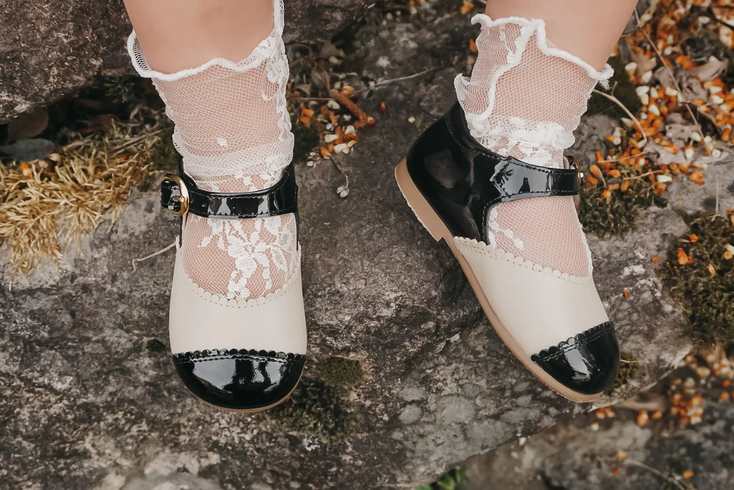 Coco- Light Beige/Black Leather Mary Jane Shoes - Amati Steps
