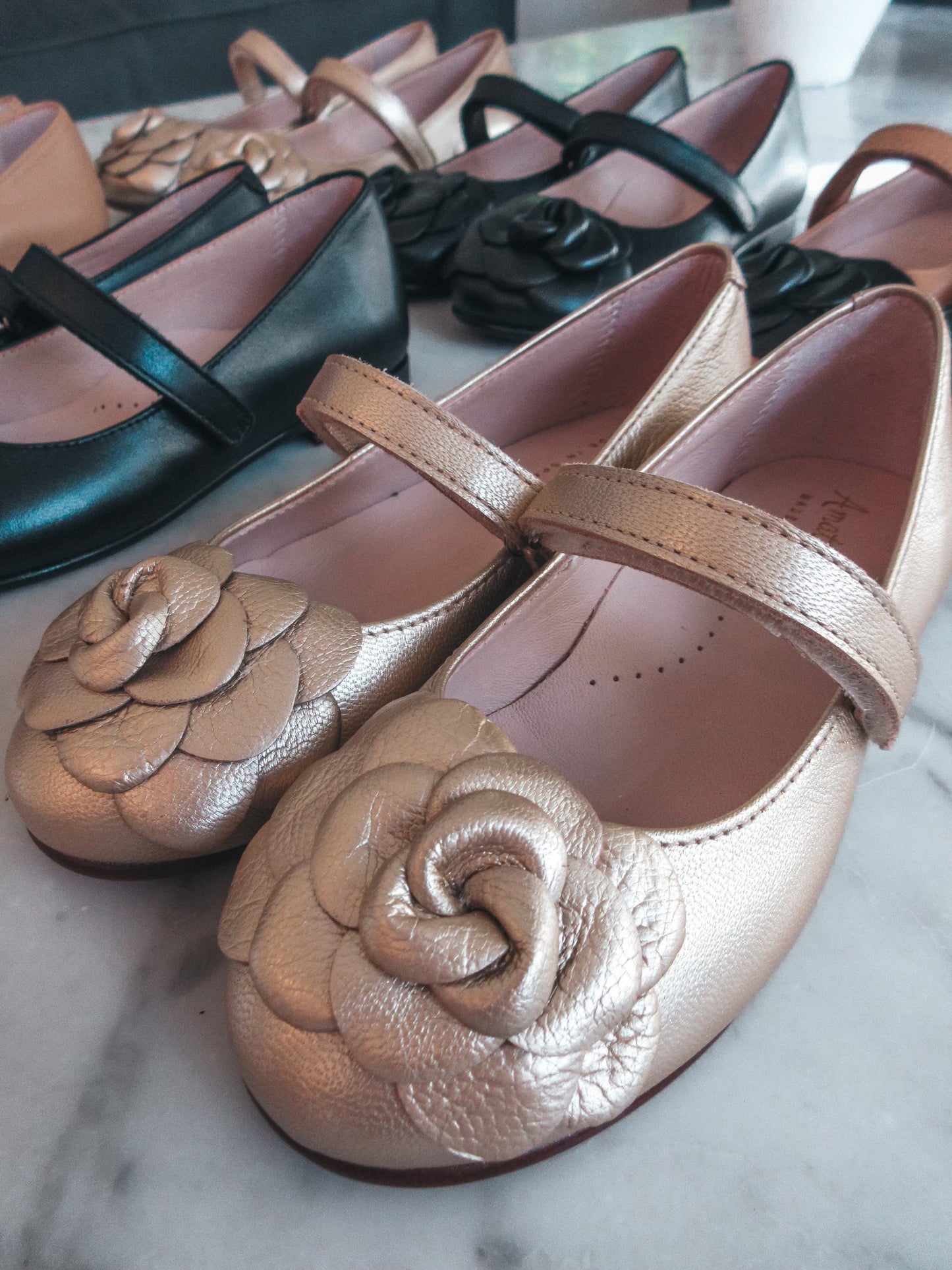 Camille- Gold Leather Mary Jane Shoes - Amati Steps
