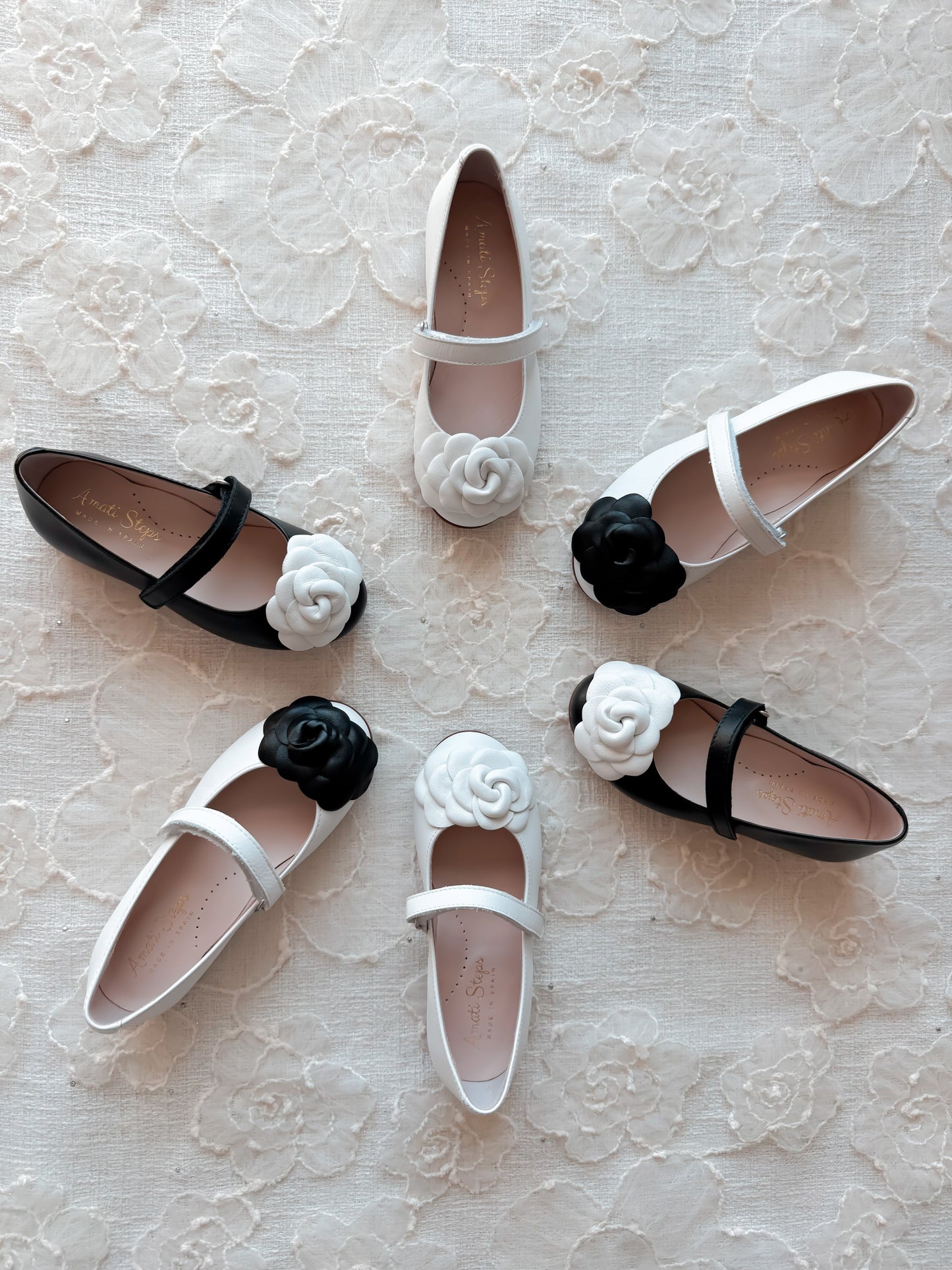Camille- White/Black Leather Mary Jane Shoes - Amati Steps