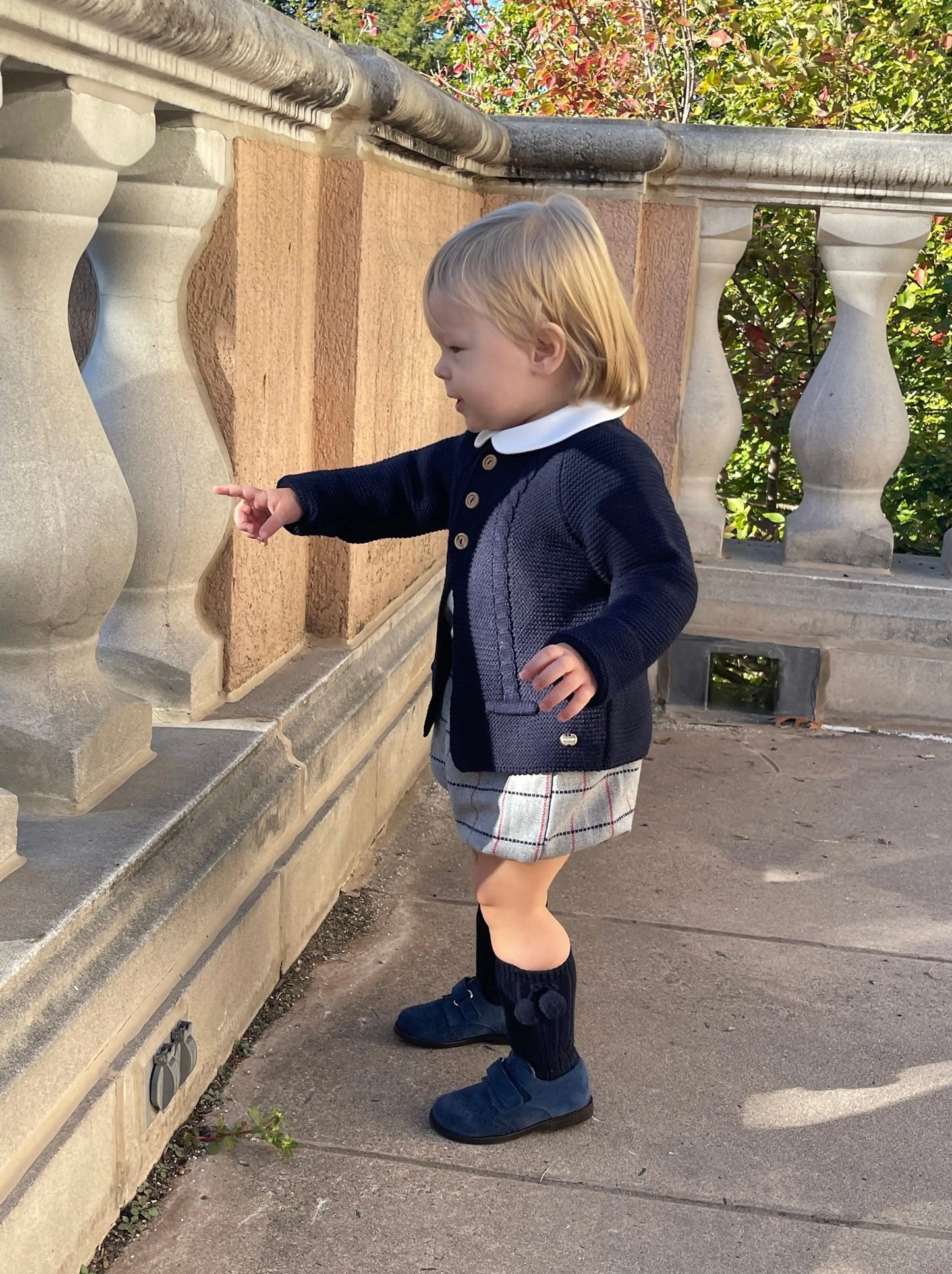 CÓNDOR Warm Cotton Rib Knee-High Socks With Pompoms- Navy - Amati Steps