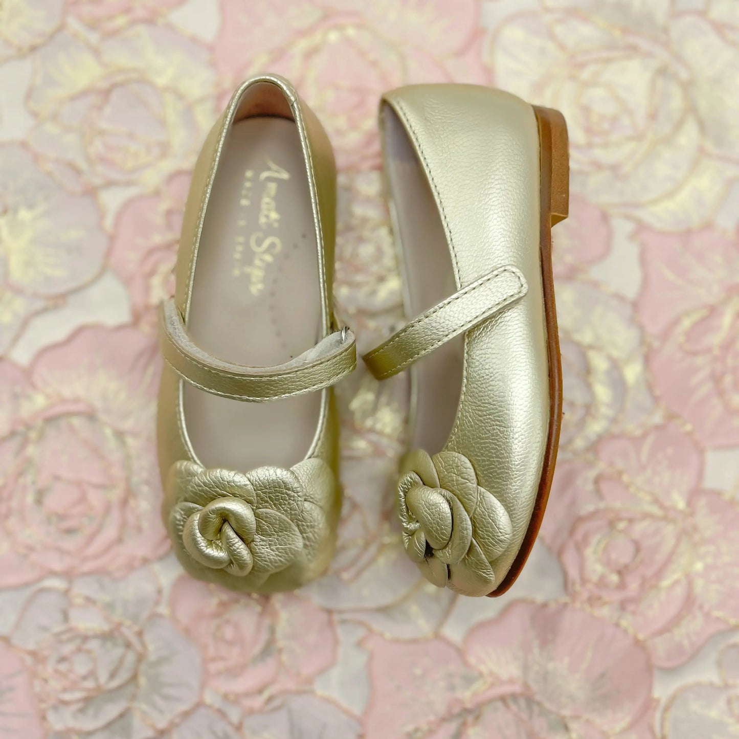 Camille- Gold Leather Mary Jane Shoes - Amati Steps