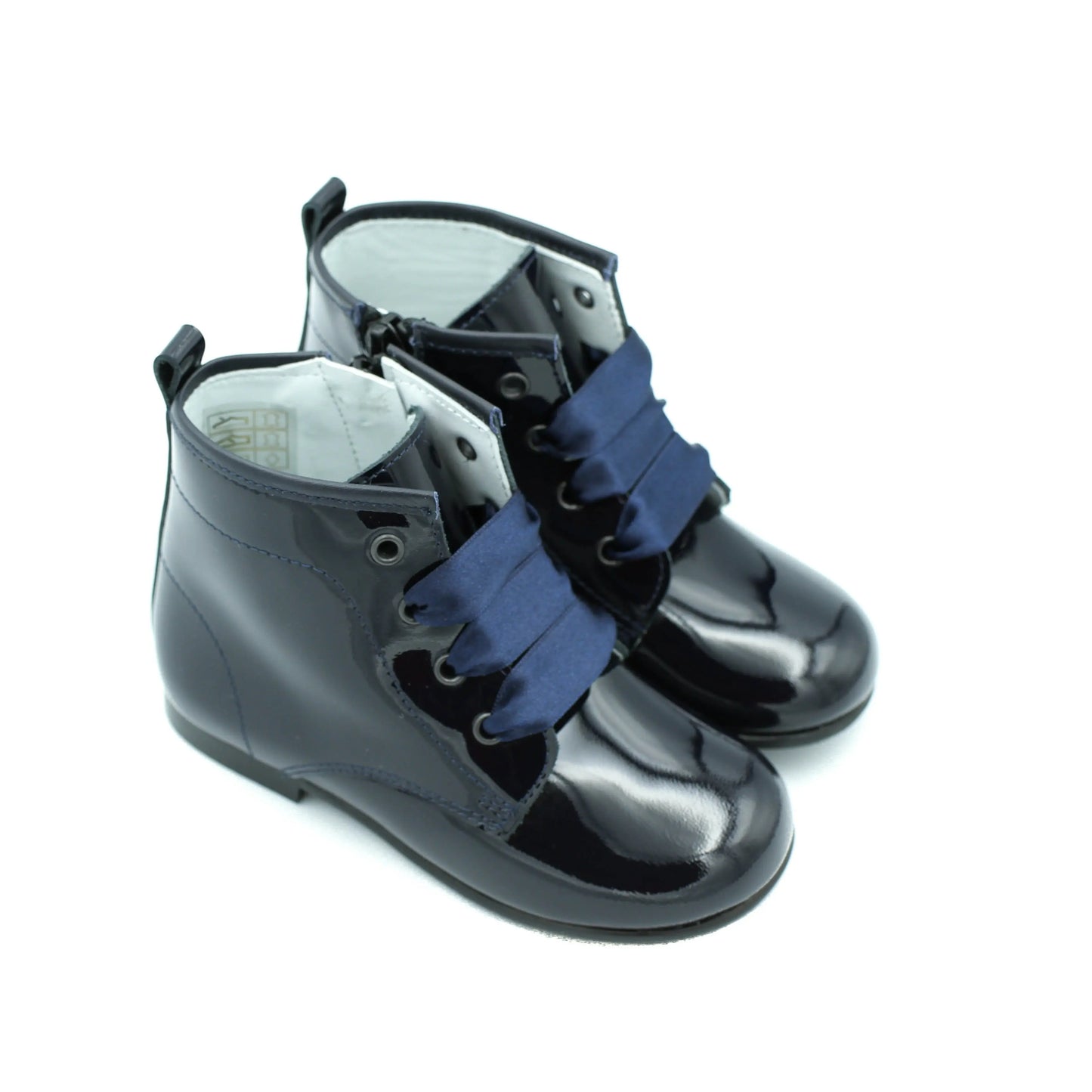 Celina- Dark Navy Patent Leather Boots - Amati Steps