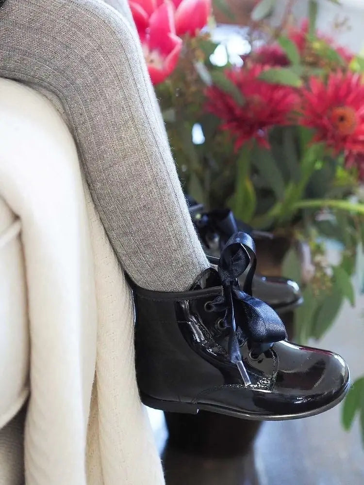 Celina- Dark Navy Patent Leather Boots - Amati Steps