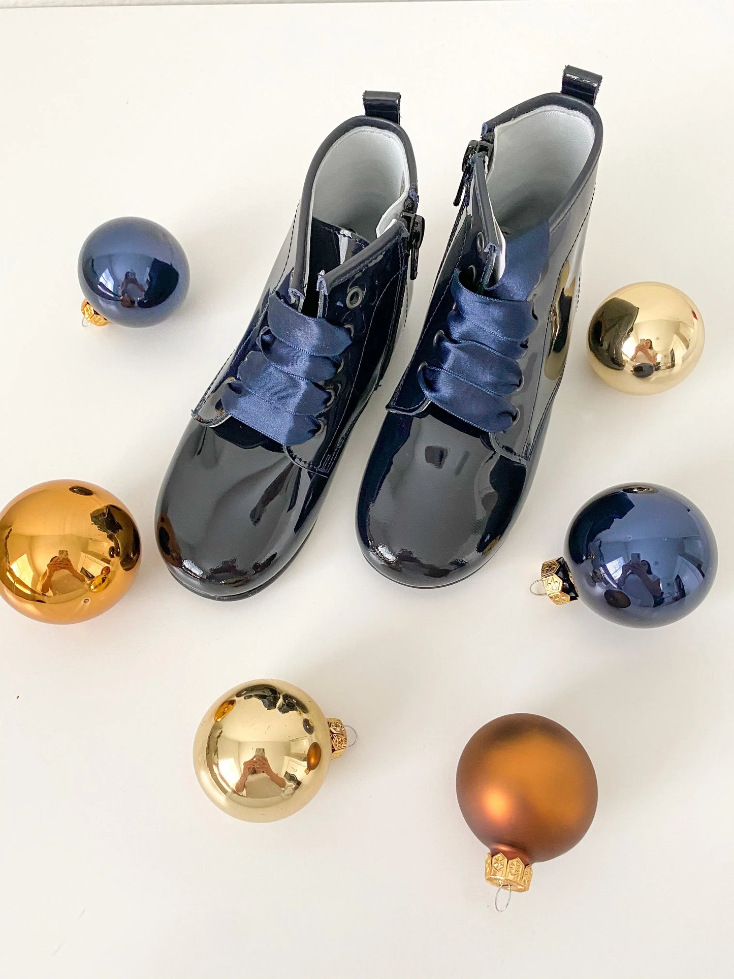 Celina- Dark Navy Patent Leather Boots - Amati Steps