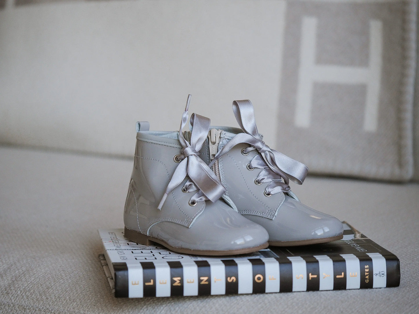 Celina - Grey Patent Leather Boots - Amati Steps