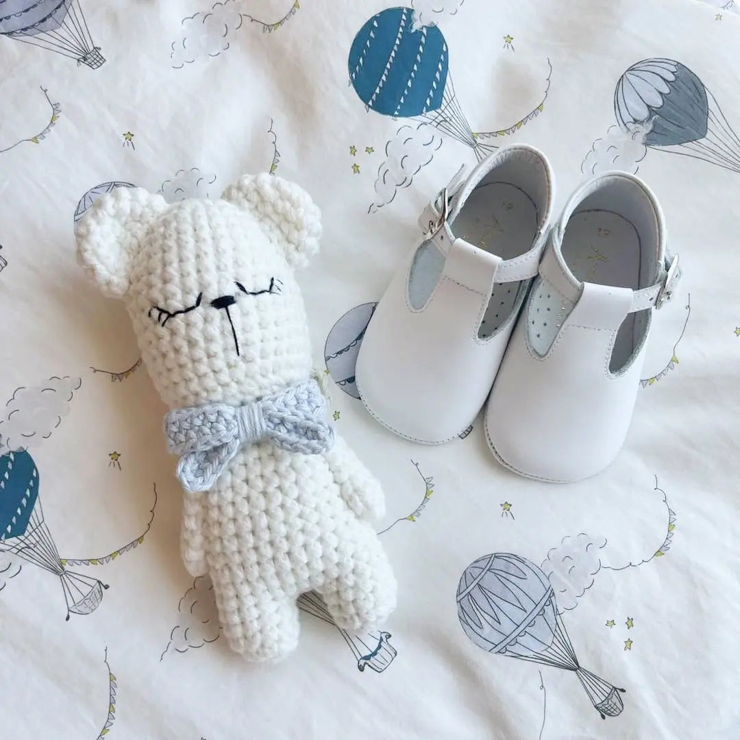 Charlie- White Leather Baby T-Bar Shoes - Amati Steps