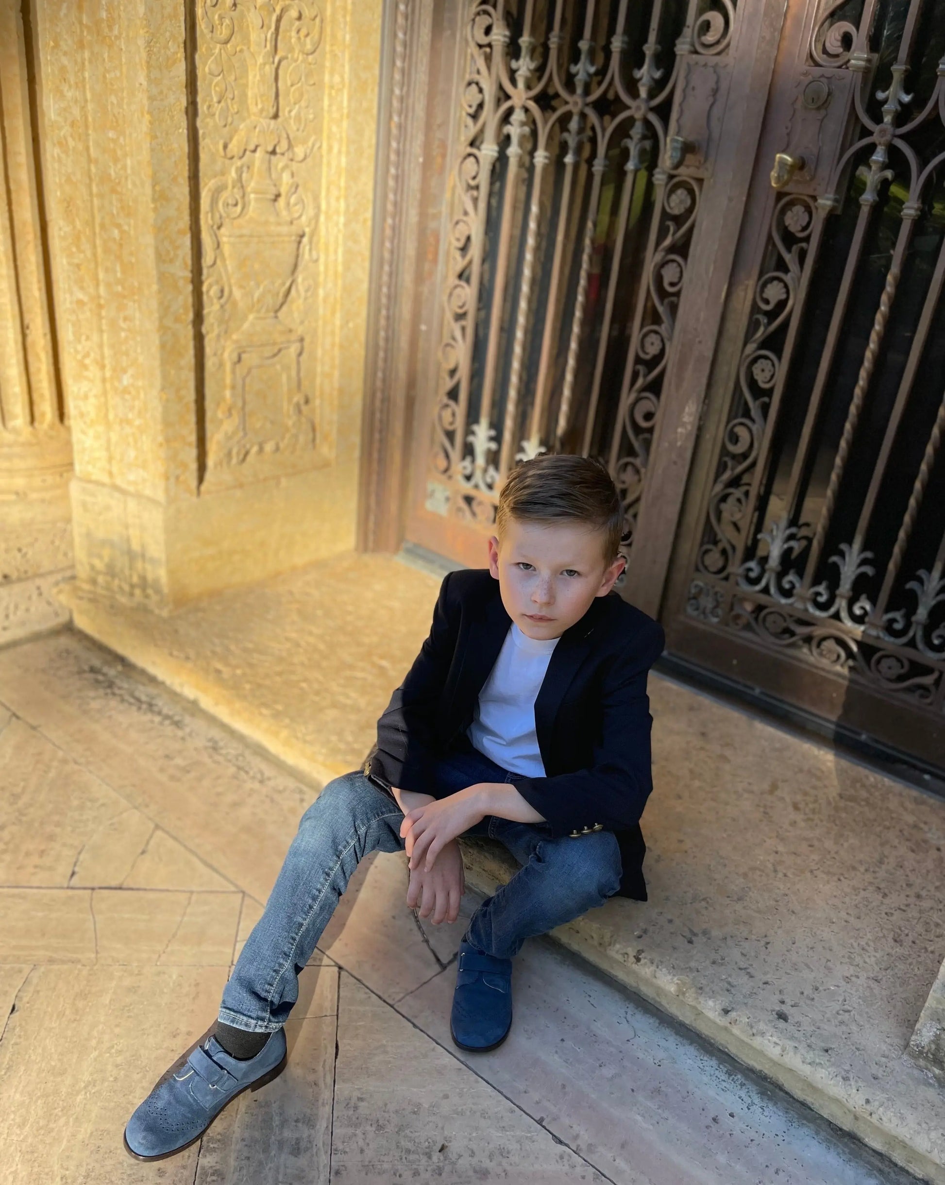 Christian- Navy Suede Boy Dress Shoes - Amati Steps