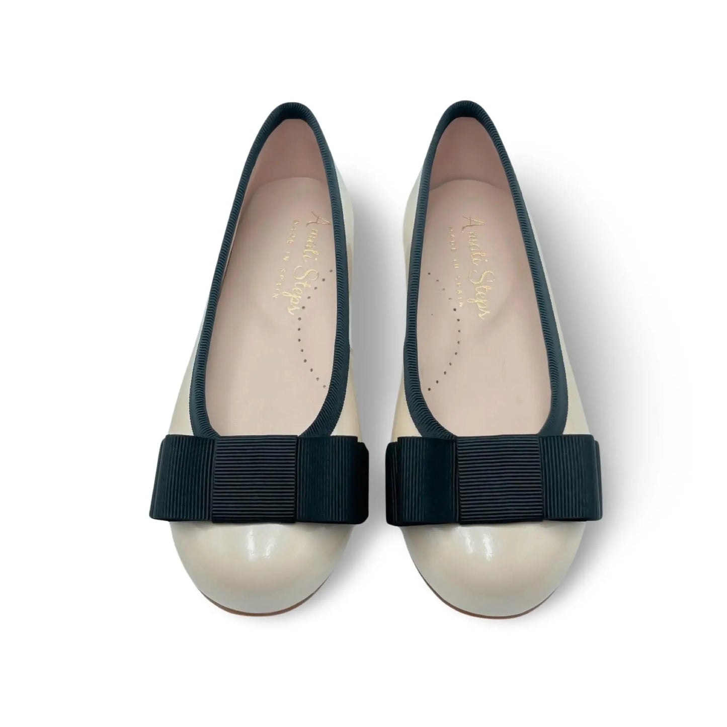 Emma- Ivory Patent Leather Ballerina Flat Shoes - Amati Steps