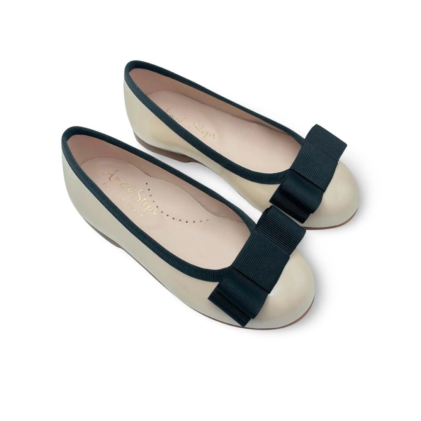 Emma- Ivory Patent Leather Ballerina Flat Shoes - Amati Steps