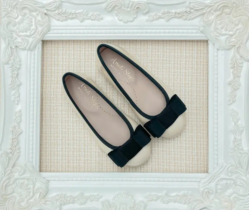 Emma- Ivory Patent Leather Ballerina Flat Shoes - Amati Steps