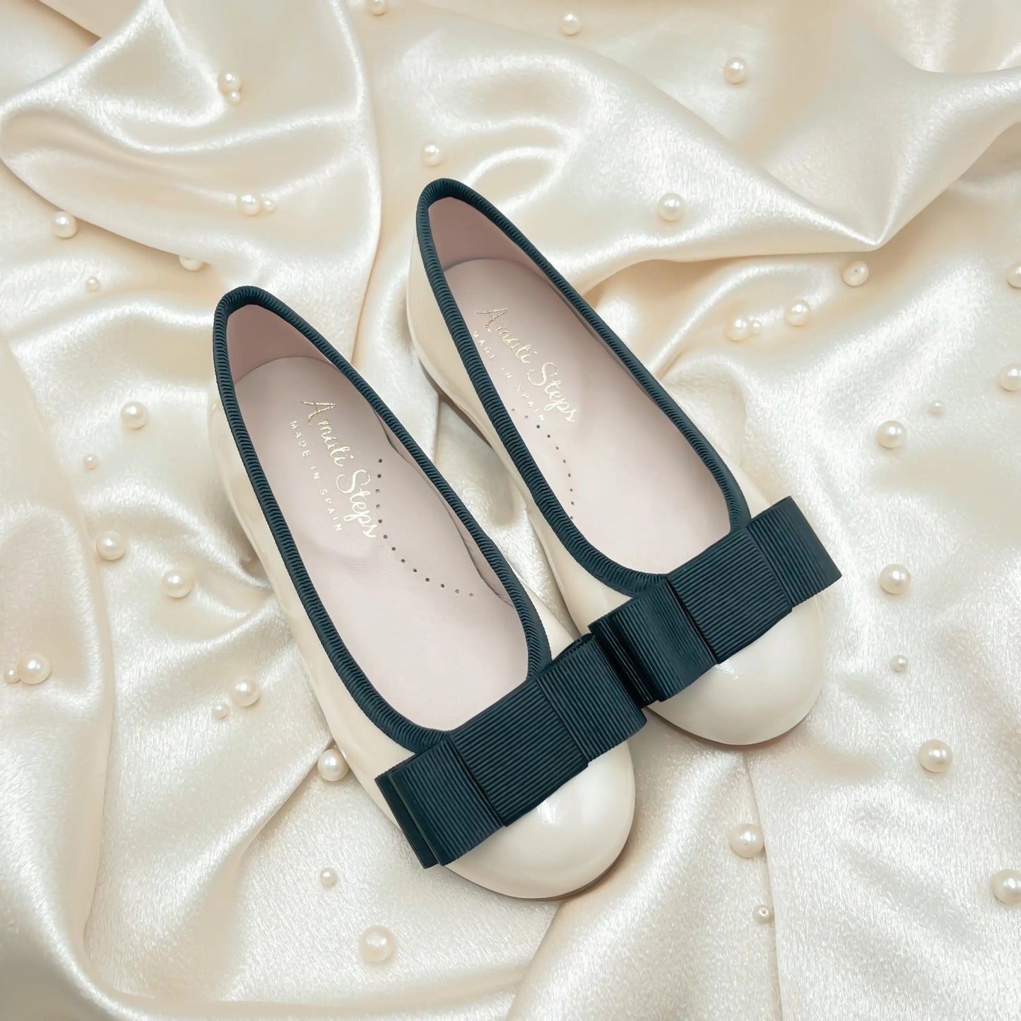 Emma- Ivory Patent Leather Ballerina Flat Shoes - Amati Steps
