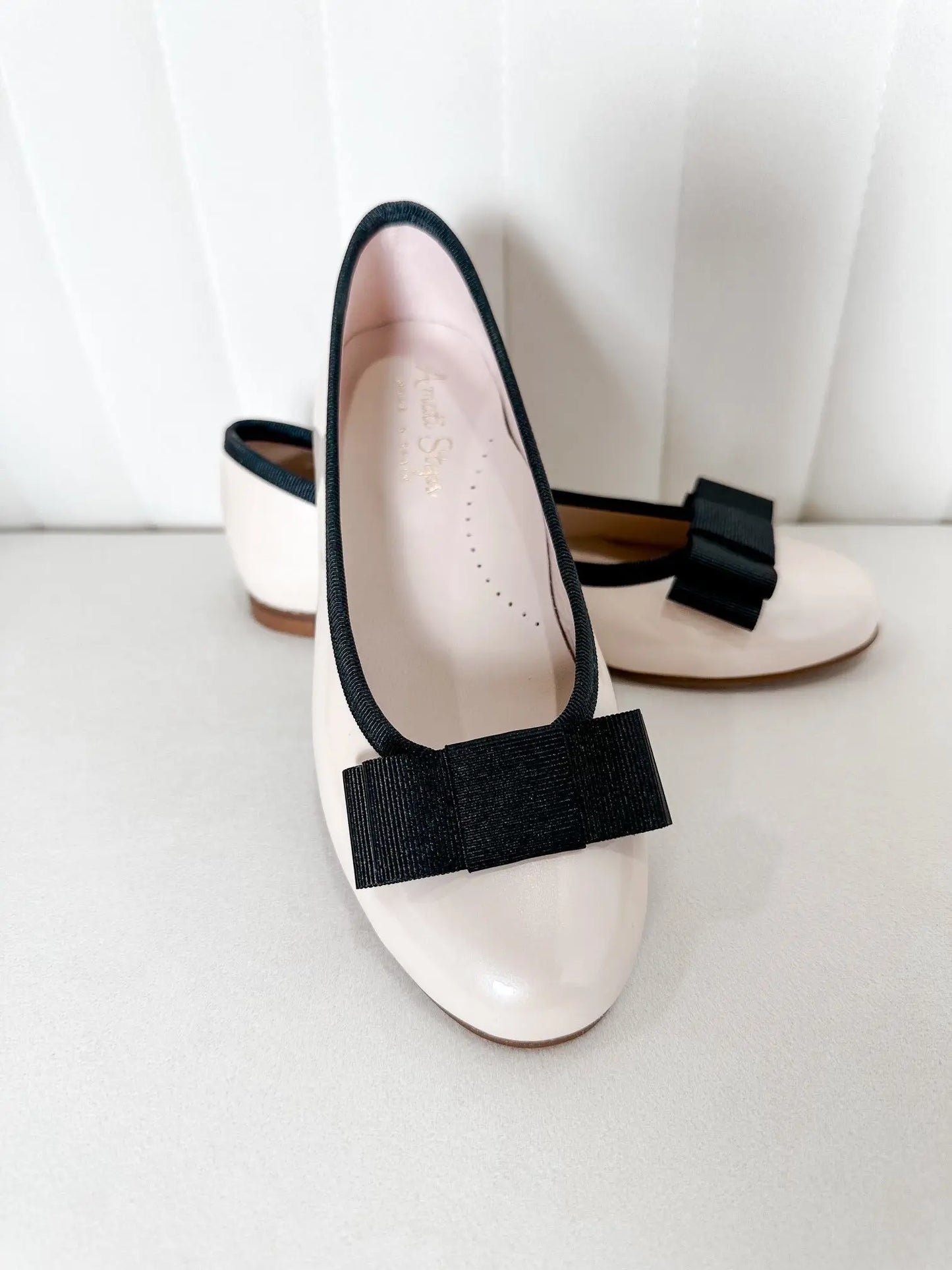 Emma- Ivory Patent Leather Ballerina Flat Shoes - Amati Steps