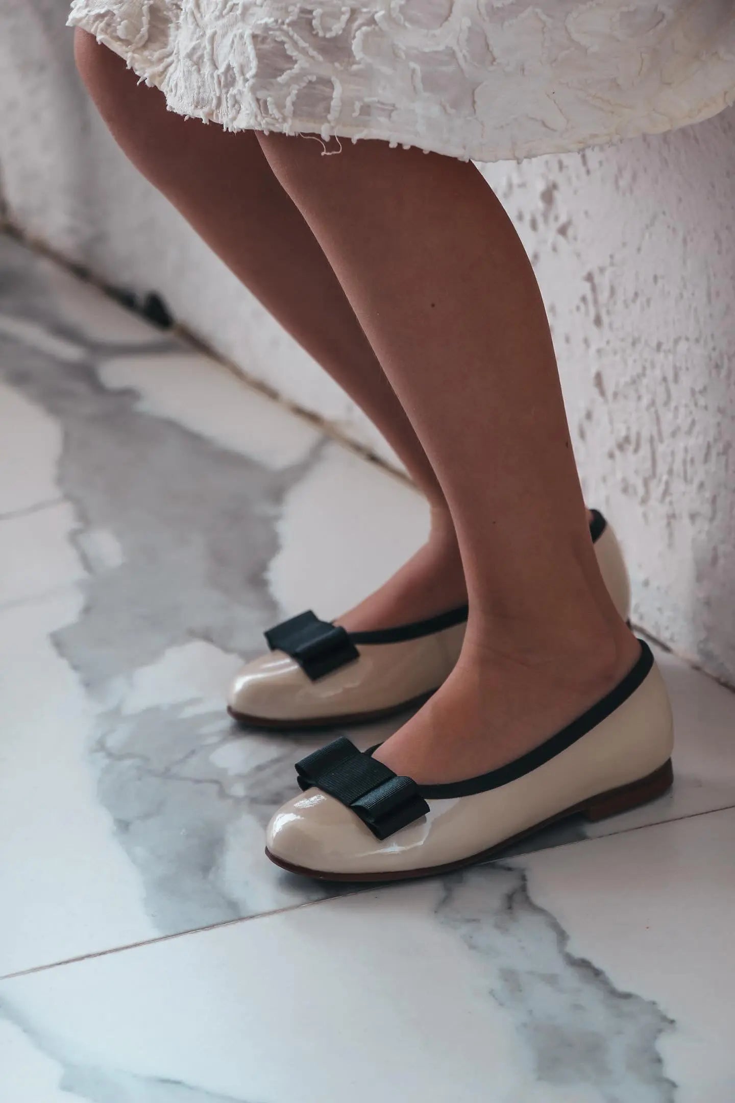 Emma- Ivory Patent Leather Ballerina Flat Shoes - Amati Steps