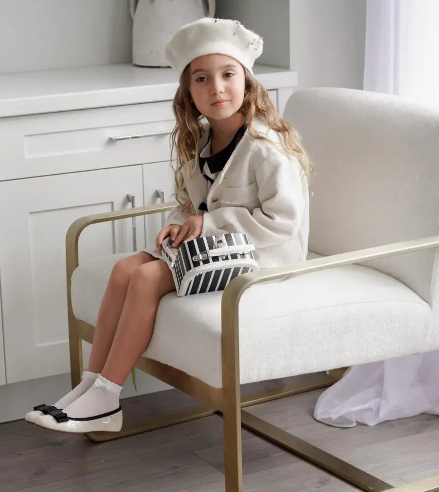 Emma- Ivory Patent Leather Ballerina Flat Shoes - Amati Steps