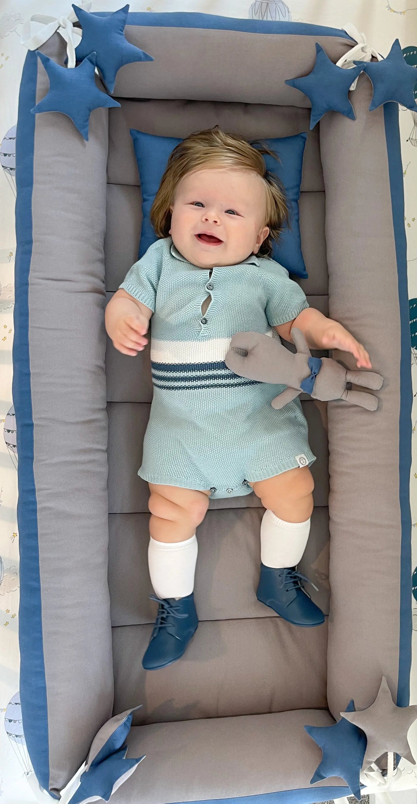 Gabriel- Navy Leather Baby Booties - Amati Steps