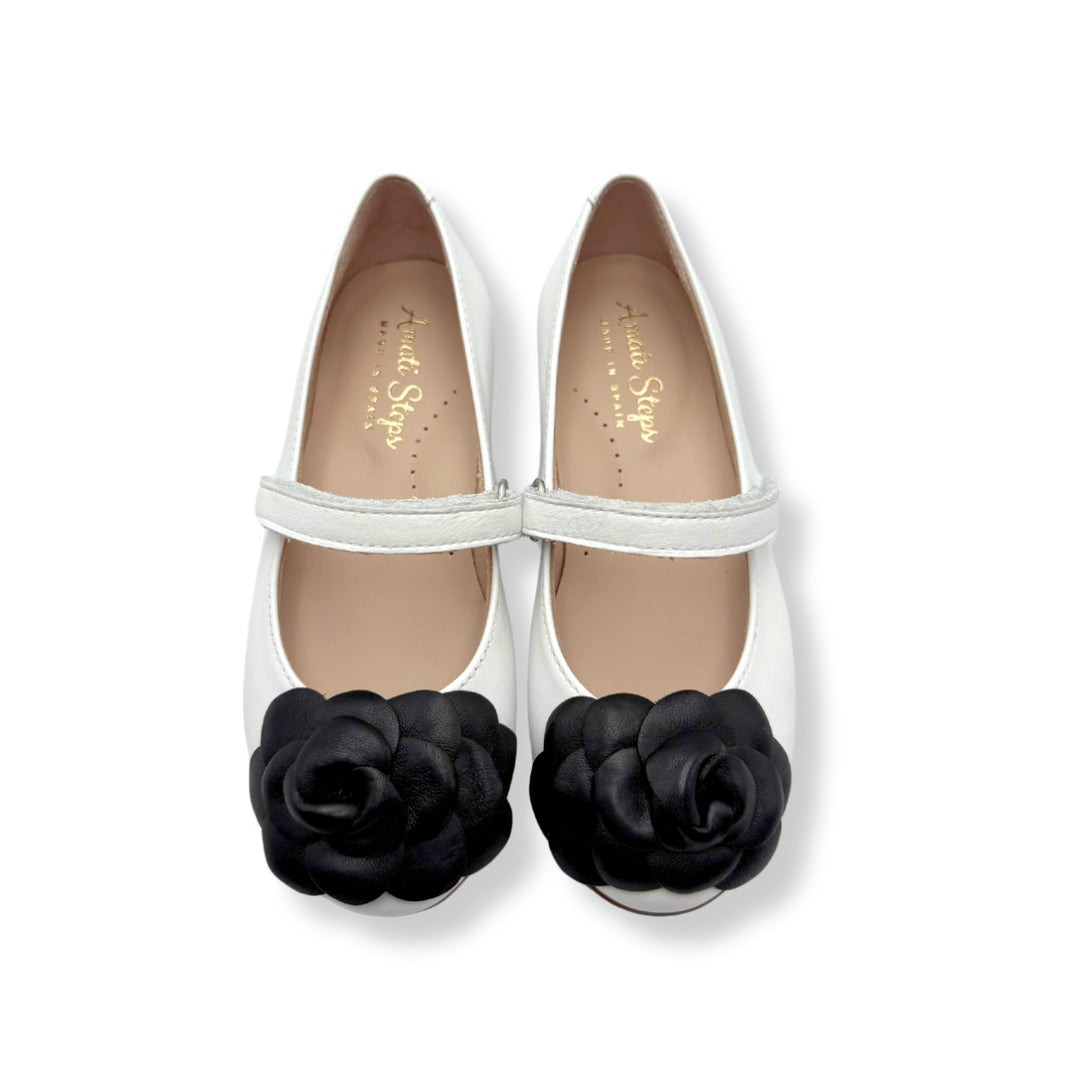 Camille- White/Black Leather Mary Jane Shoes - Amati Steps