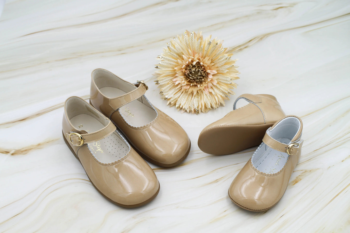 Layla - Tan Patent Leather Mary Jane Shoes - Amati Steps
