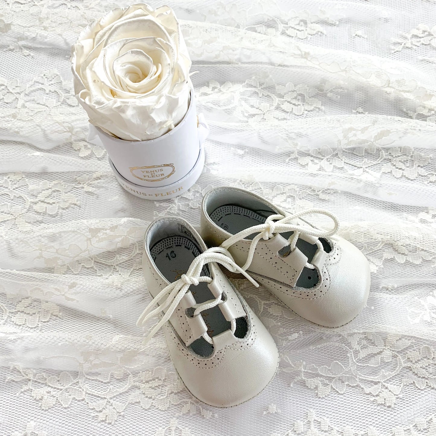 Lucia- Ivory Pearlized Leather Baby Shoes - Amati Steps