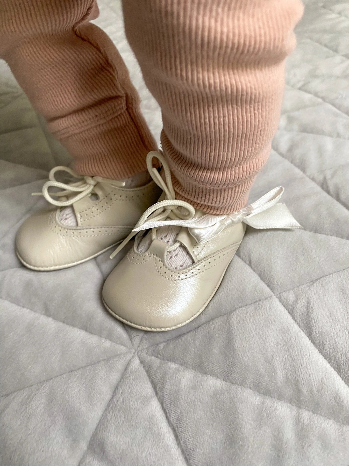 Lucia- Ivory Pearlized Leather Baby Shoes - Amati Steps