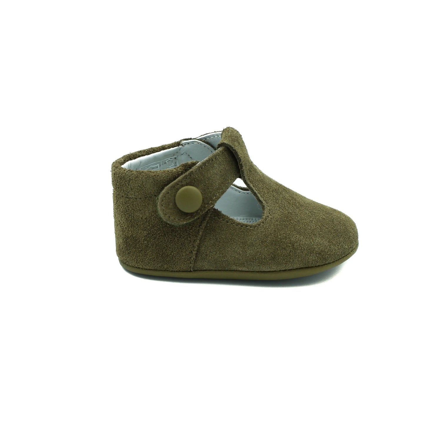 Nikolas- Olive Green Suede T-Bar Baby Shoes - Amati Steps