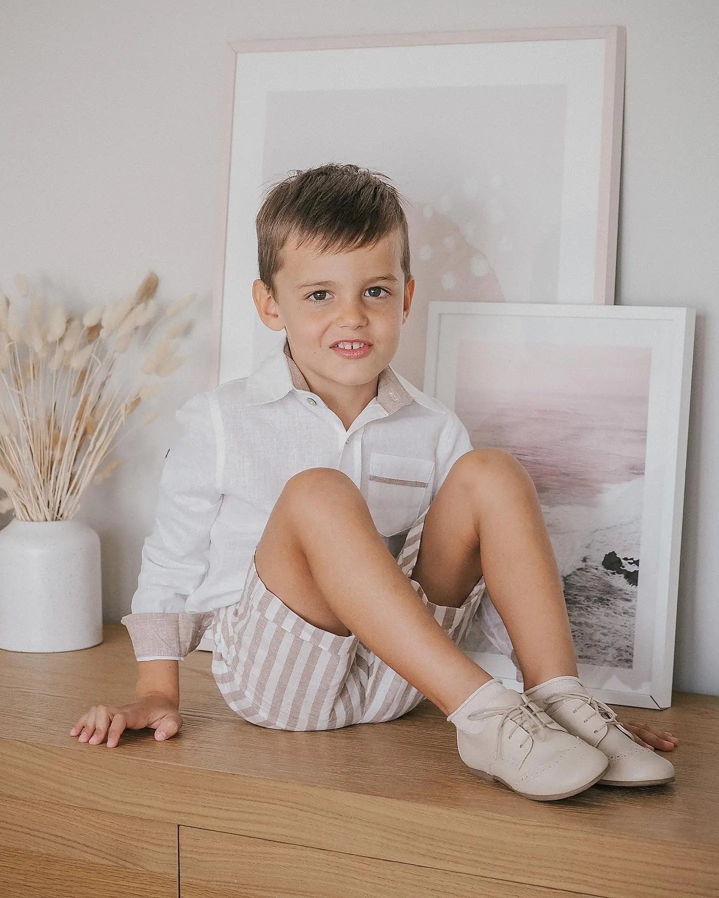 Roman- Beige Leather Boy Oxford Shoes - Amati Steps