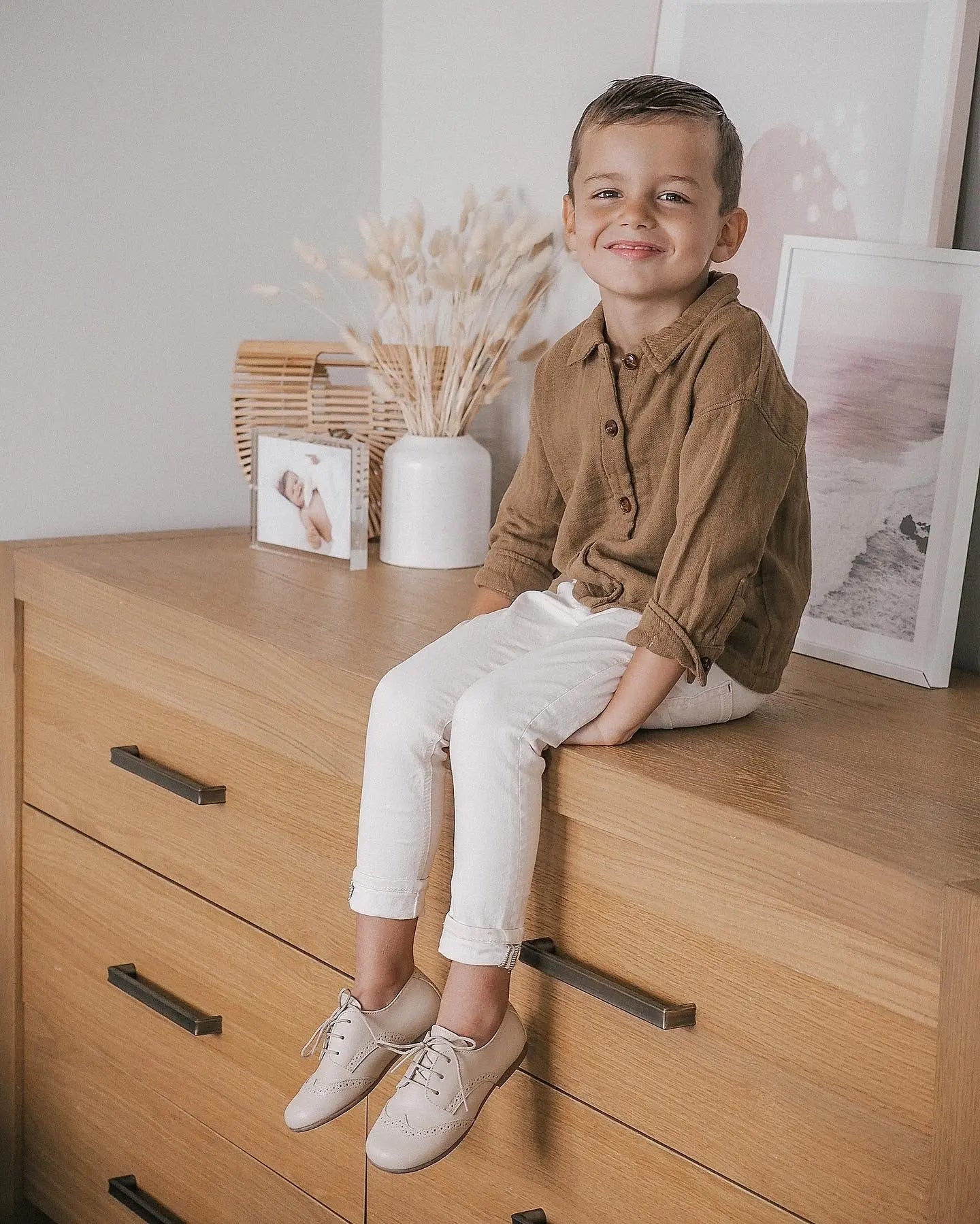 Roman- Beige Leather Boy Oxford Shoes - Amati Steps