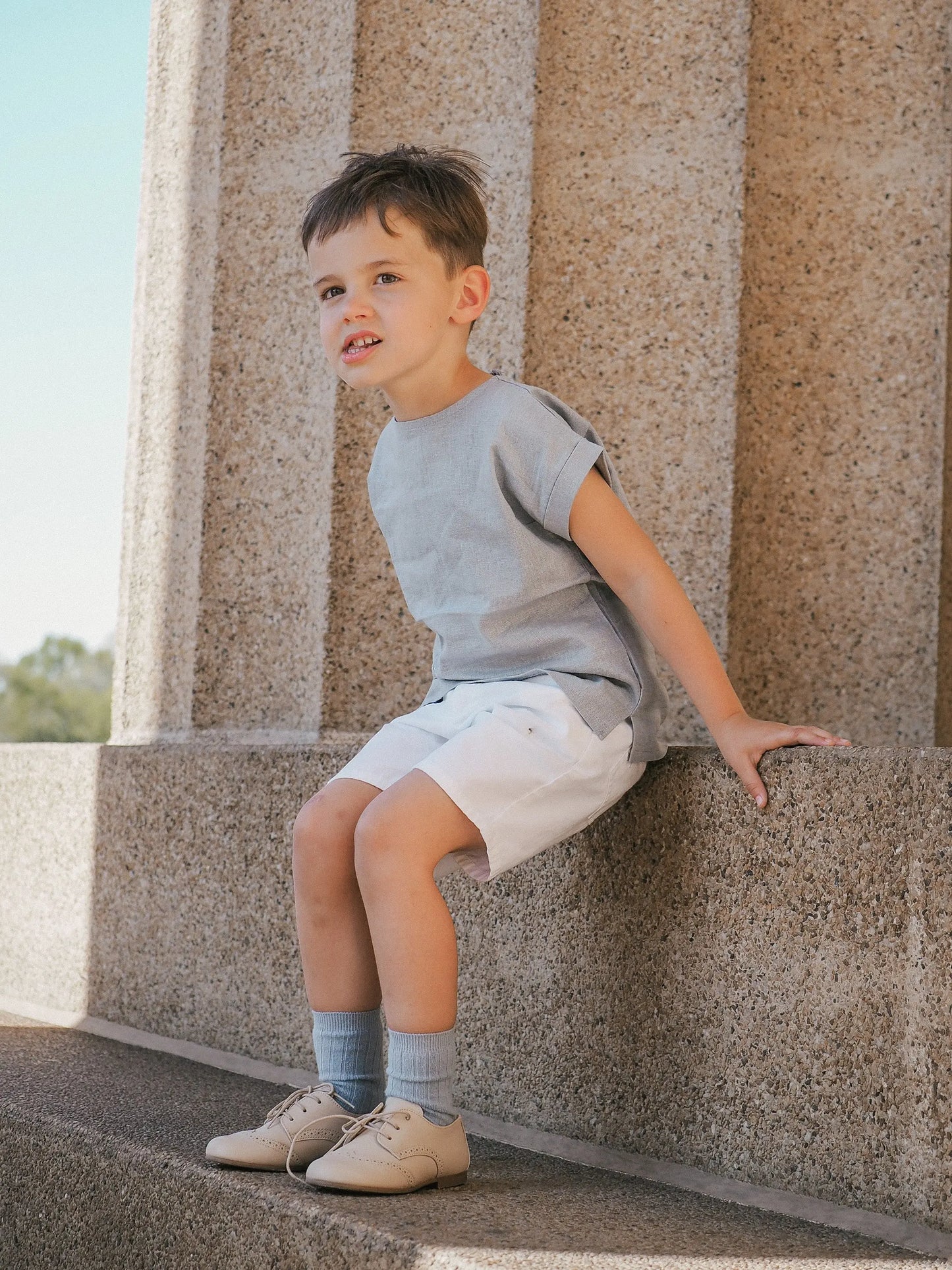 Roman- Beige Leather Boy Oxford Shoes - Amati Steps