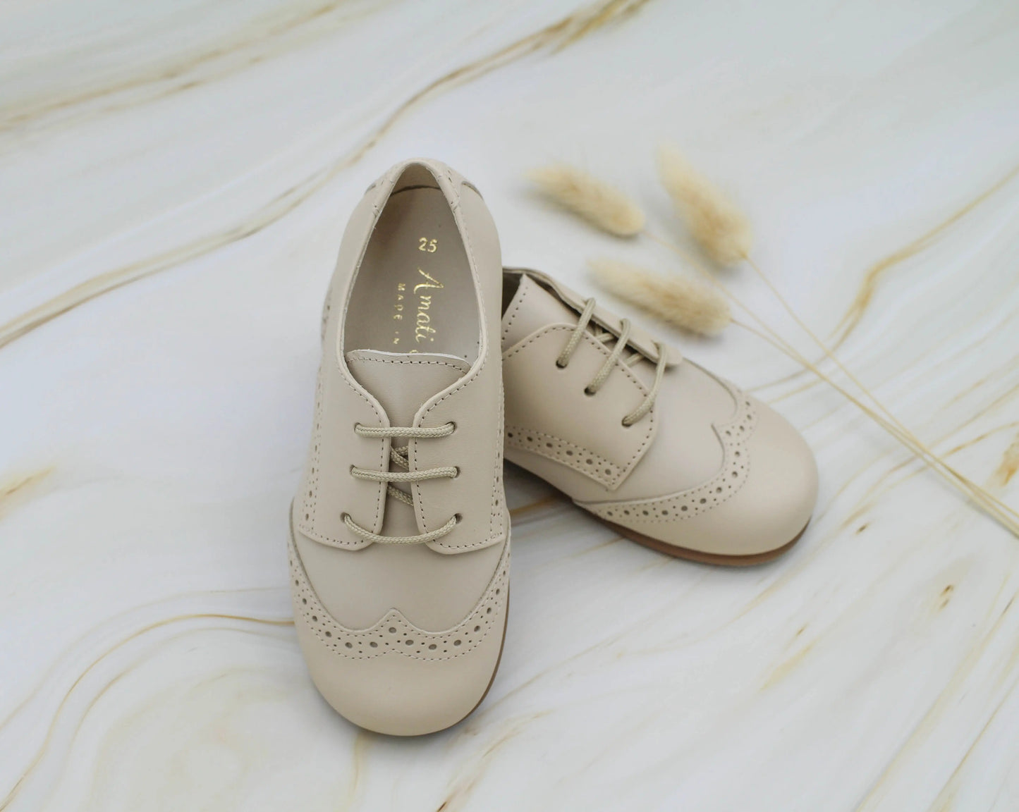 Roman- Beige Leather Boy Oxford Shoes - Amati Steps