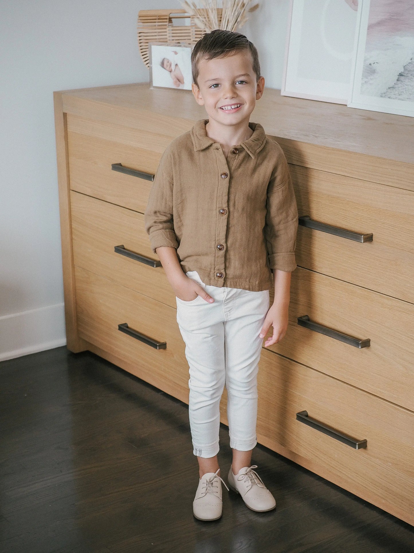 Roman- Beige Leather Boy Oxford Shoes - Amati Steps