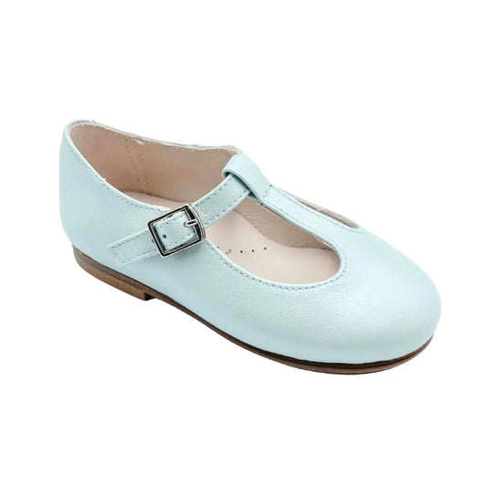 Adele- Light Blue T-Bar Leather Shoes - Amati Steps