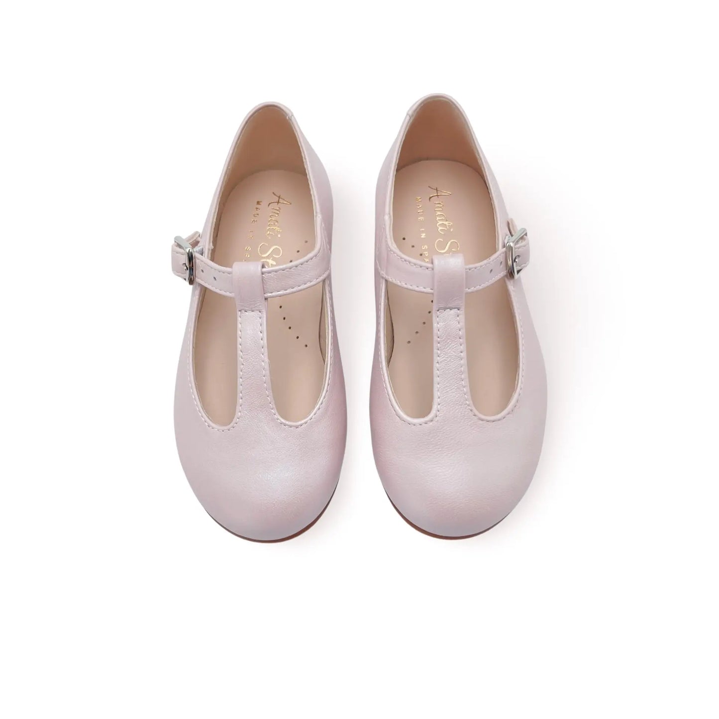 Adele- Light Pink T-Bar Leather Shoes - Amati Steps