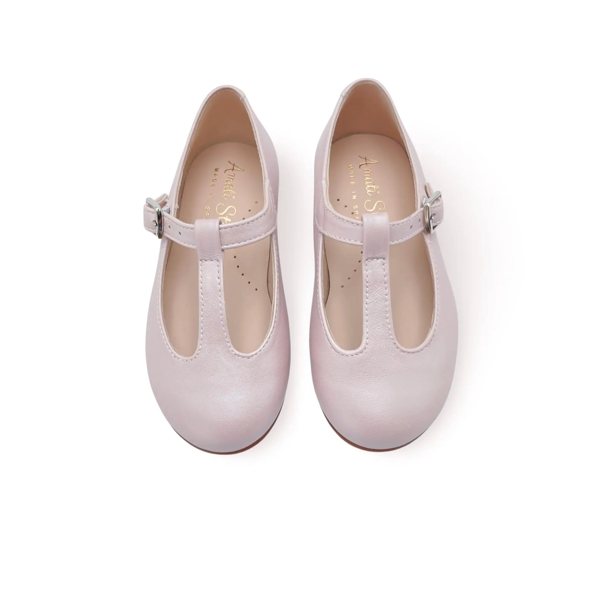 Adele- Light Pink T-Bar Leather Shoes - Amati Steps