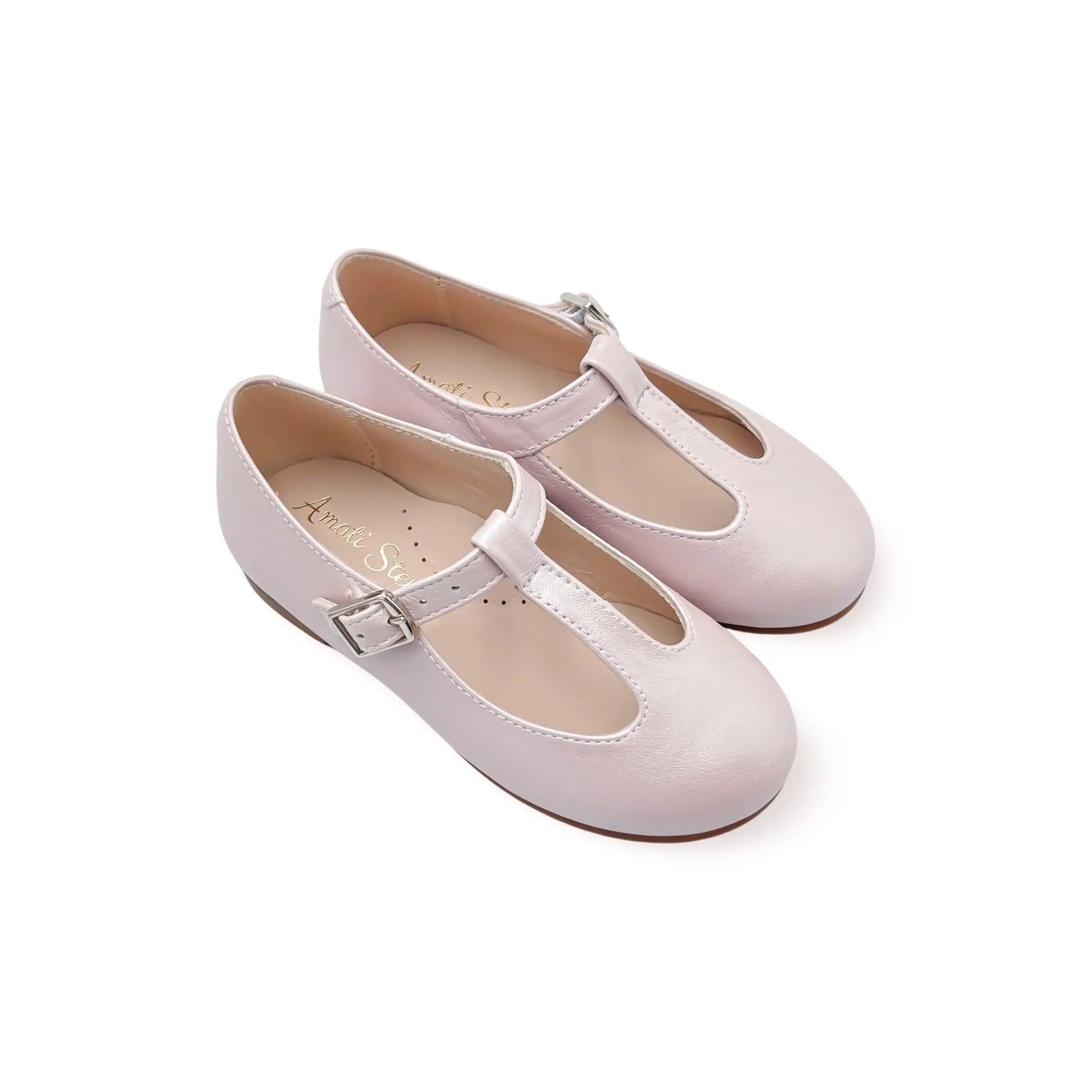 Adele- Light Pink T-Bar Leather Shoes - Amati Steps