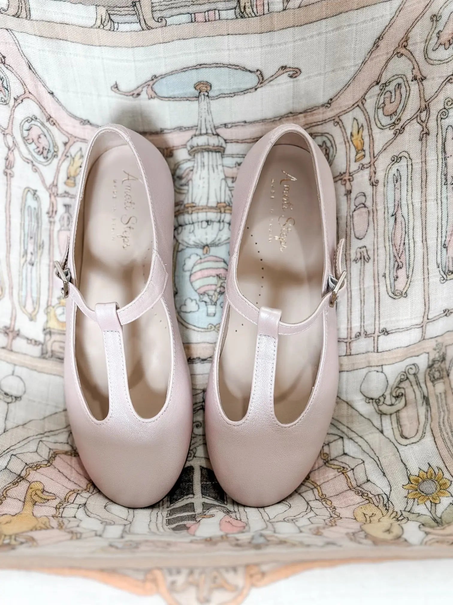 Adele- Light Pink T-Bar Leather Shoes - Amati Steps